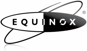 A black and white image of the logo for equinox.