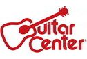 A red guitar logo with the words 