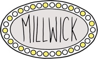 A drawing of the word millwick in a circle.